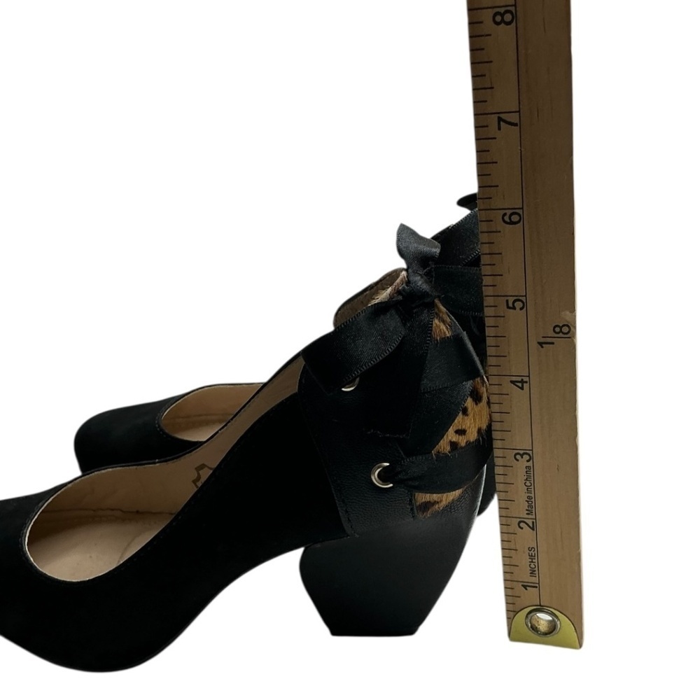Biondini Black Leopard Calf Bow Block Heels - Picture 14 of 15